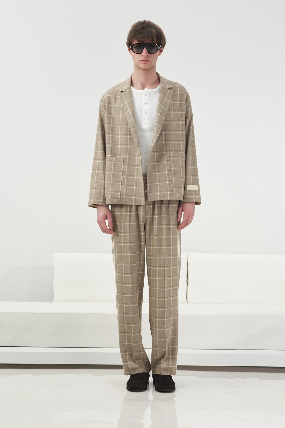 Giesto Veste beige à carreaux Regular Fit - Beige