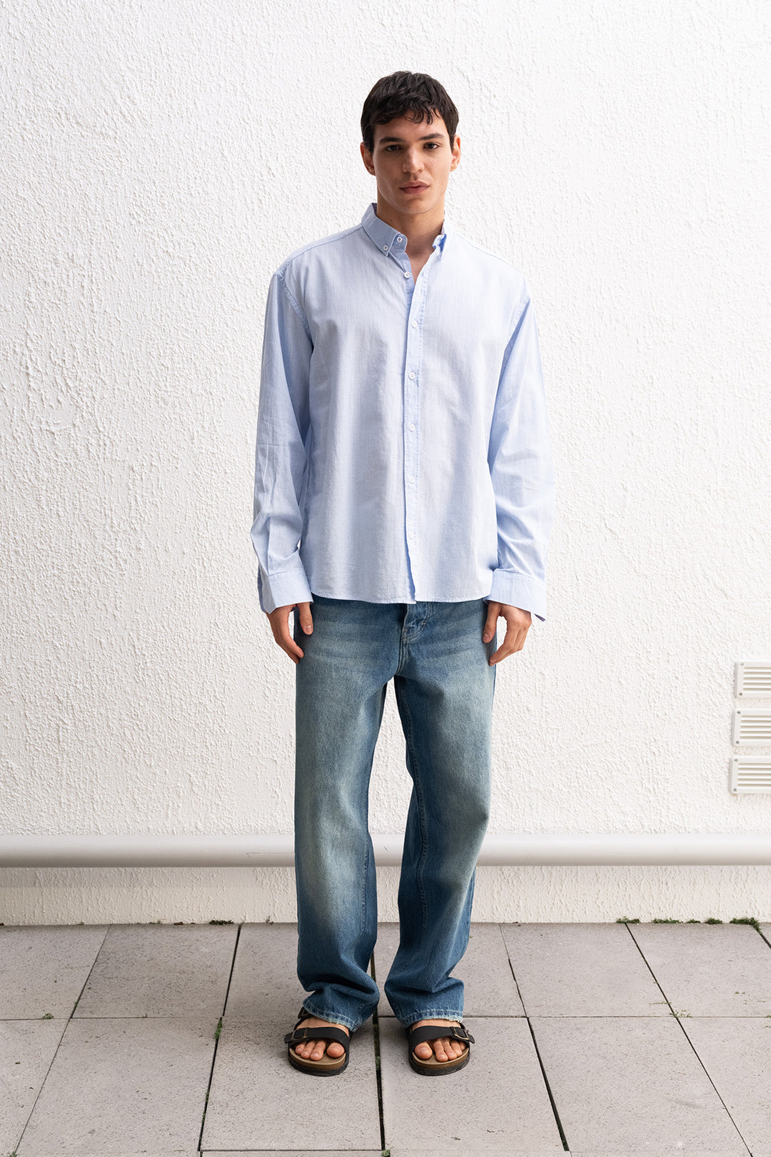 Giesto Chemise Homme Oversize Détendue en Lin Léger - Bleu clair