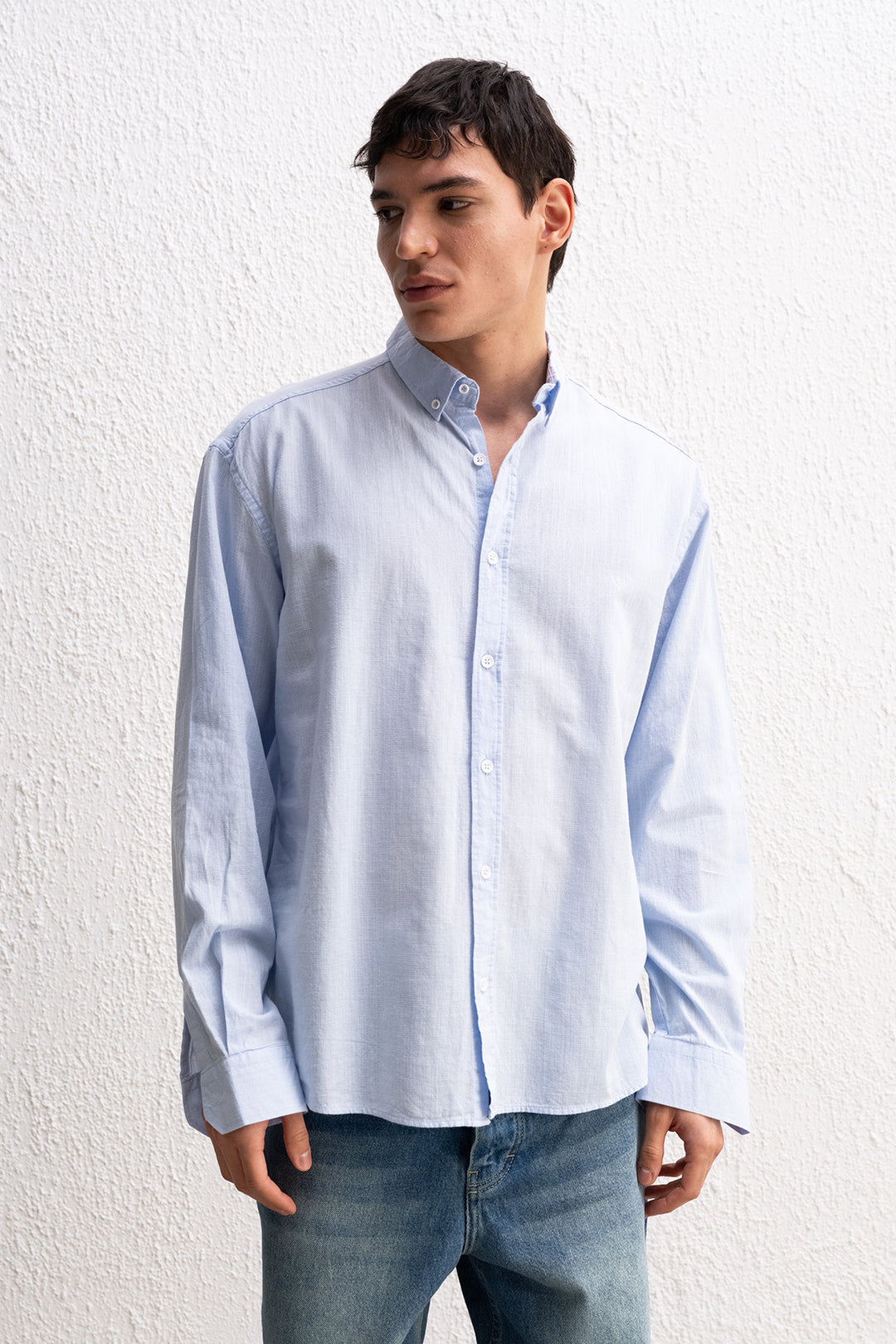 Giesto Chemise Homme Oversize Détendue en Lin Léger - Bleu clair