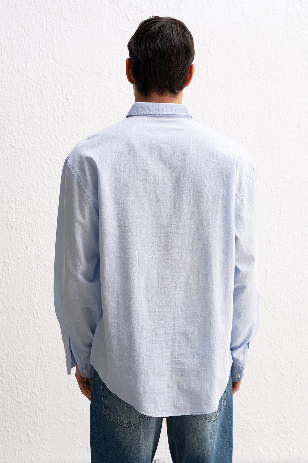 Giesto Chemise Homme Oversize Détendue en Lin Léger - Bleu clair
