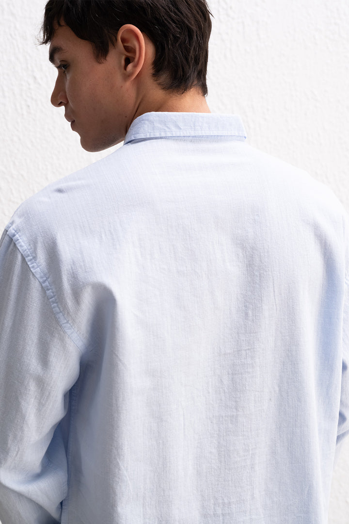 Giesto Chemise Homme Oversize Détendue en Lin Léger - Bleu clair
