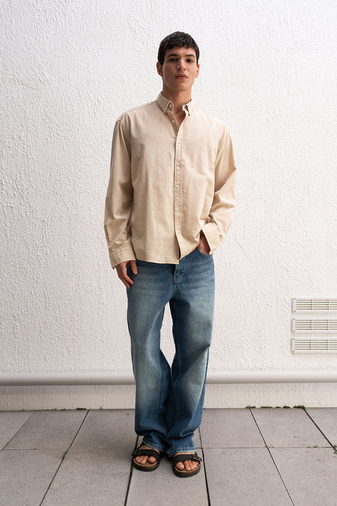 Giesto Chemise Homme Oversize Détendue en Lin Léger - Beige