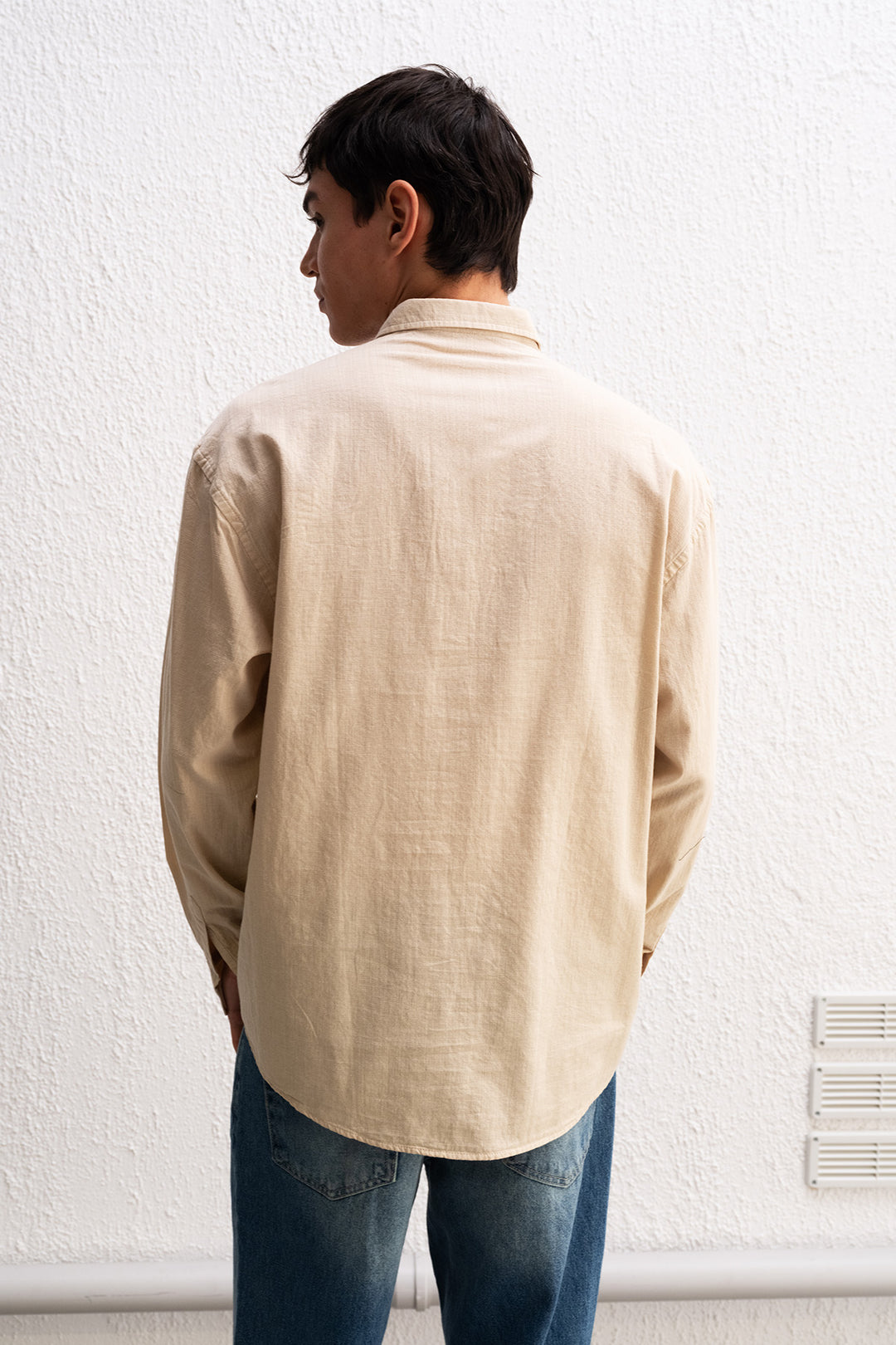 Giesto Chemise Homme Oversize Détendue en Lin Léger - Beige