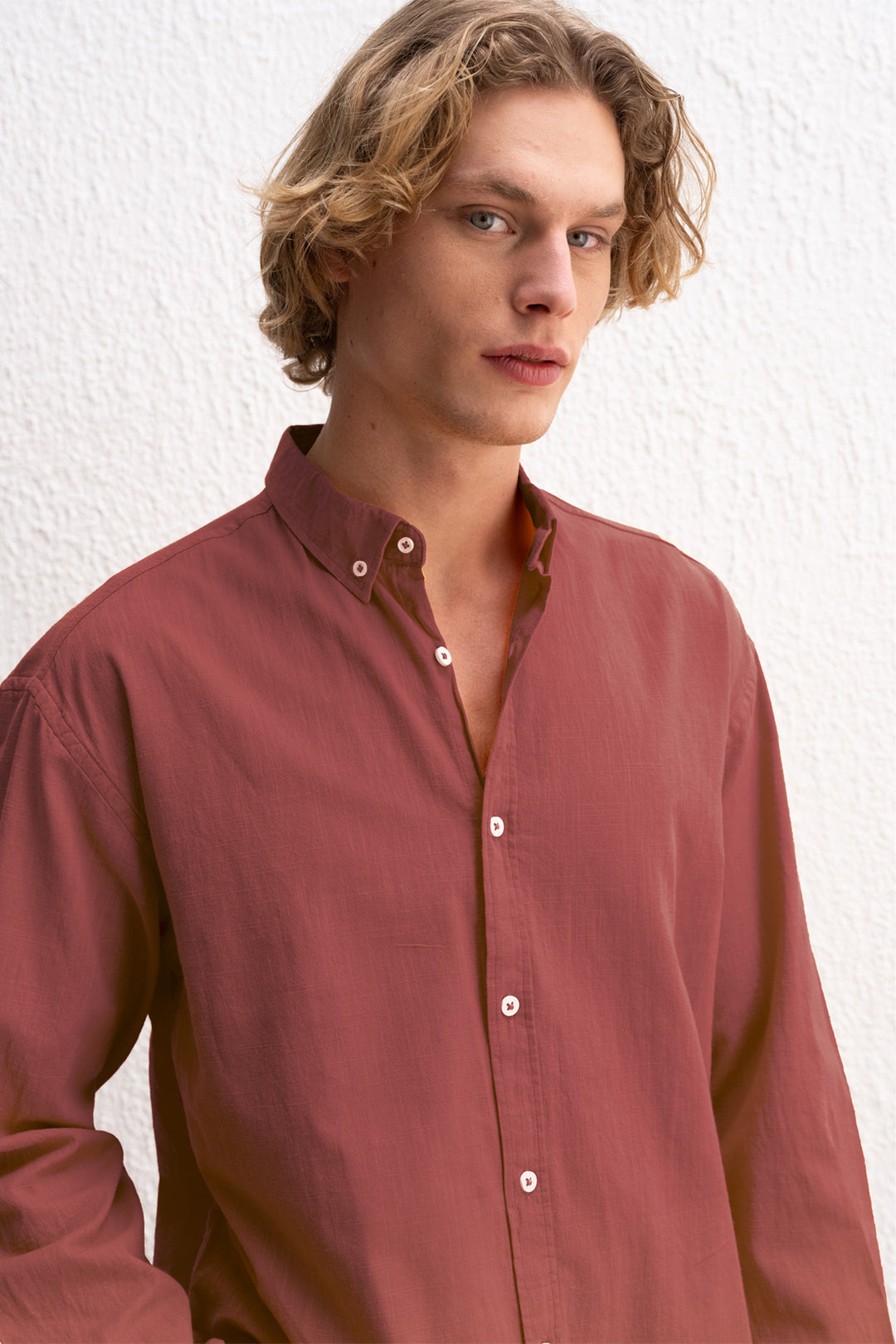 Giesto Chemise pour homme oversize en lin léger - Bordeaux