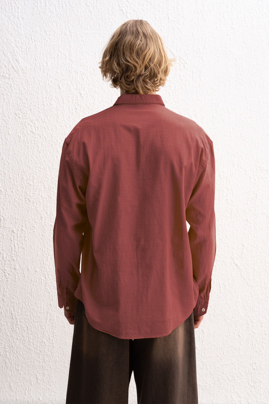 Giesto Chemise pour homme oversize en lin léger - Bordeaux