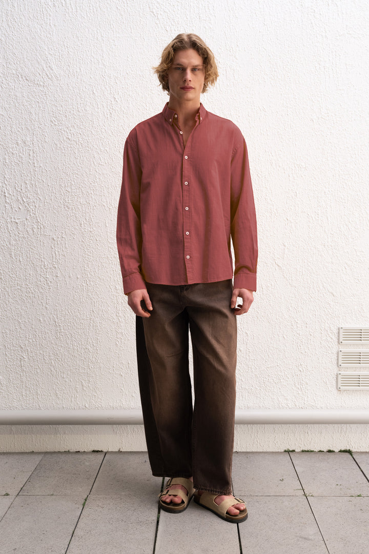 Giesto Chemise pour homme oversize en lin léger - Bordeaux