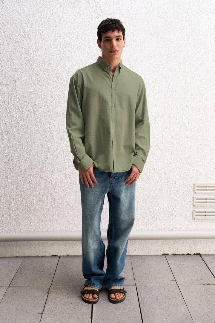 Giesto Chemise pour homme oversize en lin léger - Kaki
