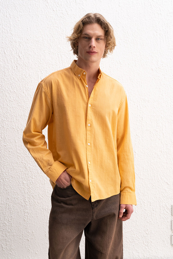 Giesto Chemise Homme Oversize en Lin Léger avec Drape - Orange