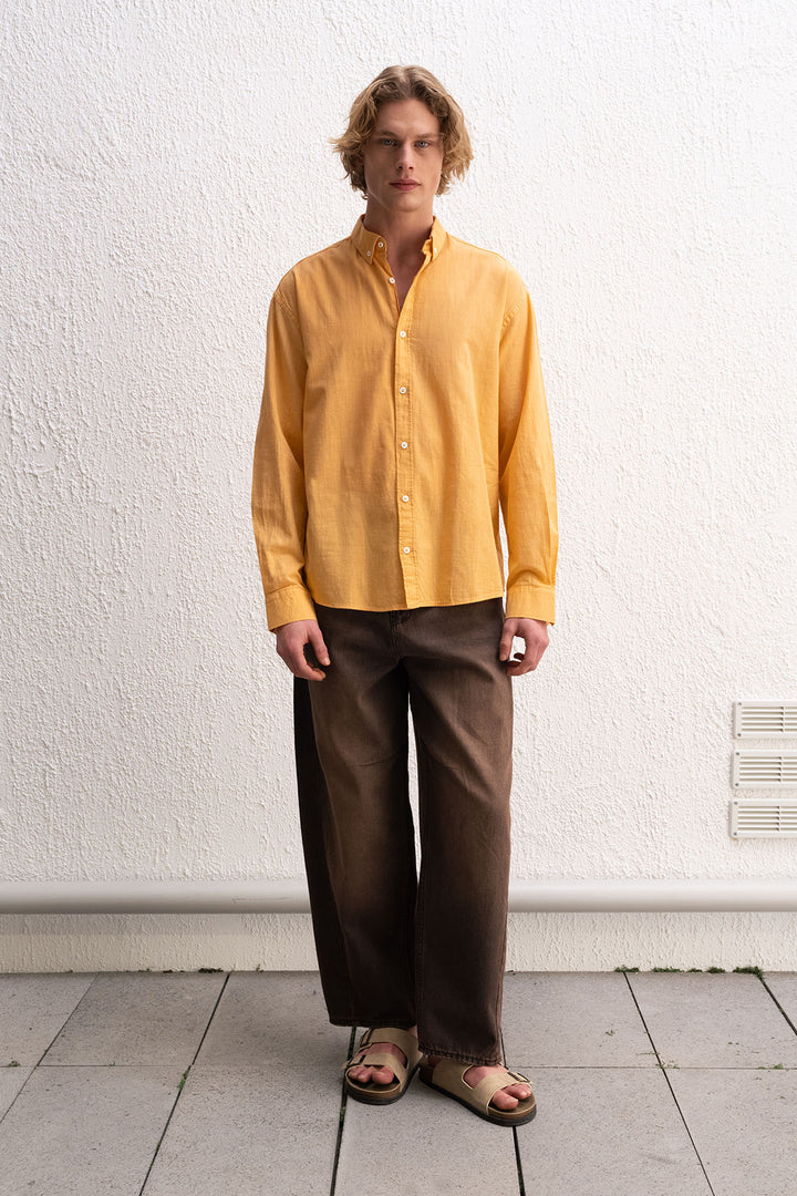 Giesto Chemise Homme Oversize en Lin Léger avec Drape - Orange
