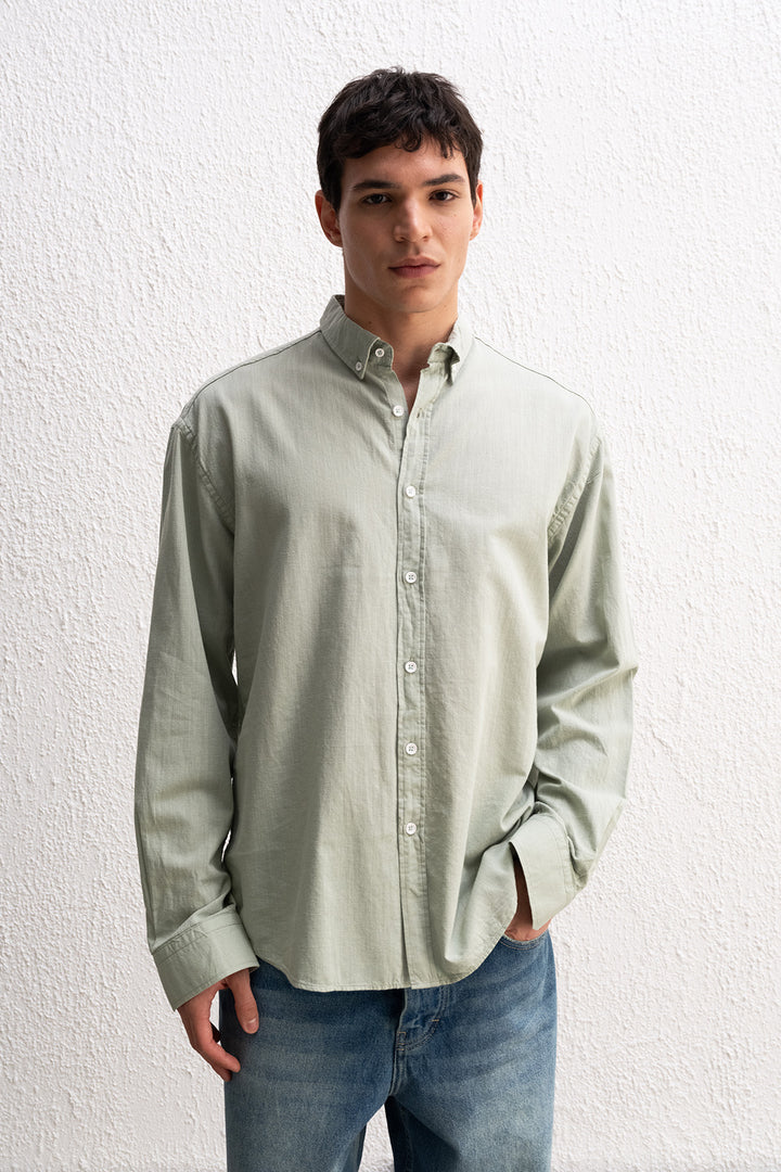 Giesto Chemise Homme Oversize en Lin Léger avec Drape - Menthe