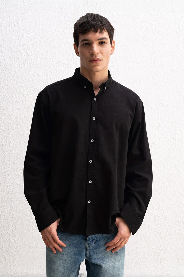 Giesto Chemise pour homme oversize en lin léger - Noir et blanc