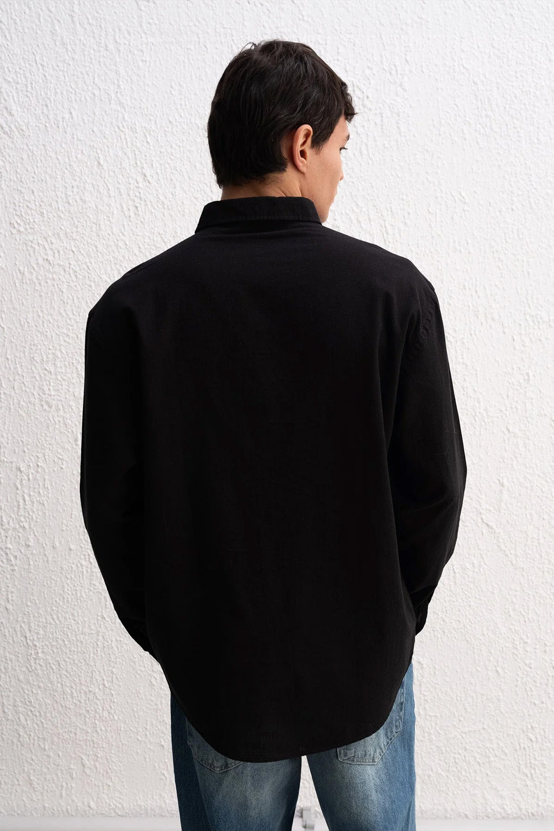 Giesto Chemise pour homme oversize en lin léger - Noir et blanc