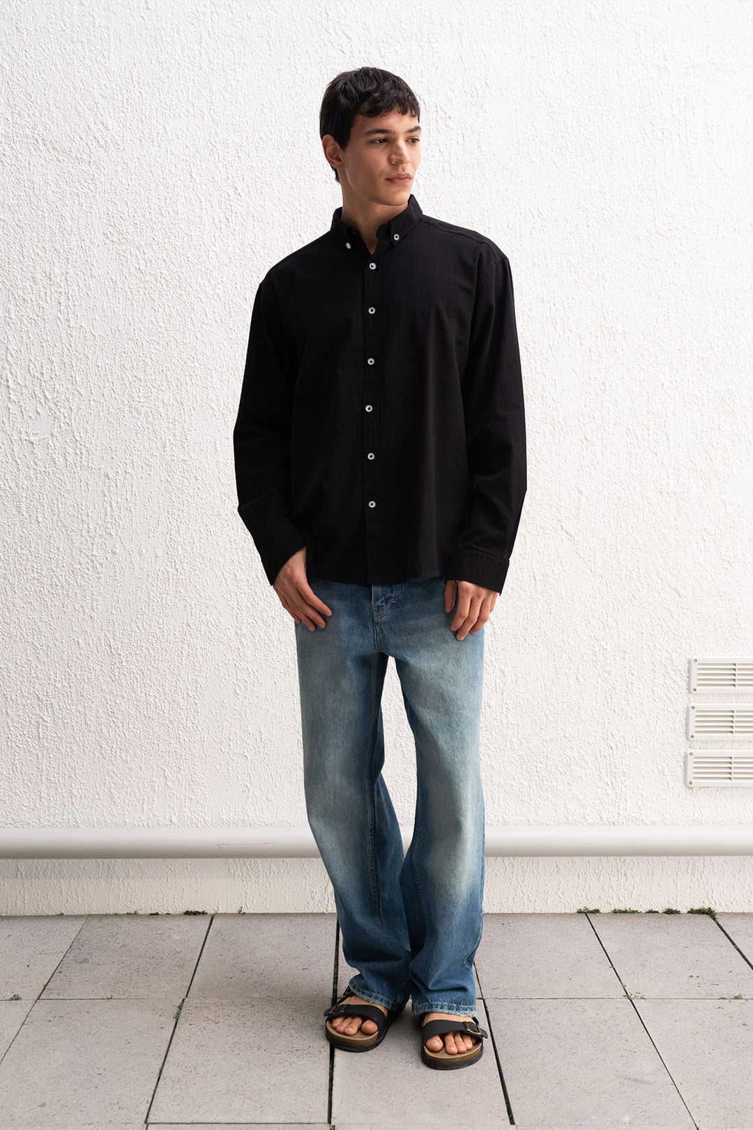 Giesto Chemise pour homme oversize en lin léger - Noir et blanc