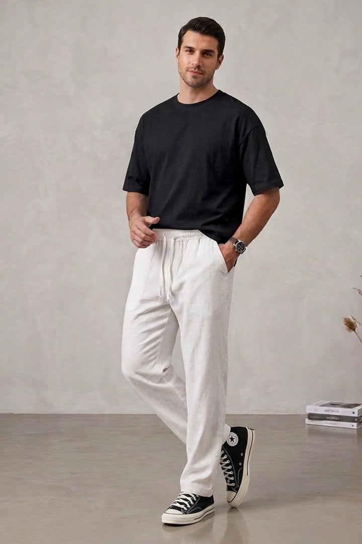 Bigdart Pantalon décontracté en lin pour homme 30118 - Blanc