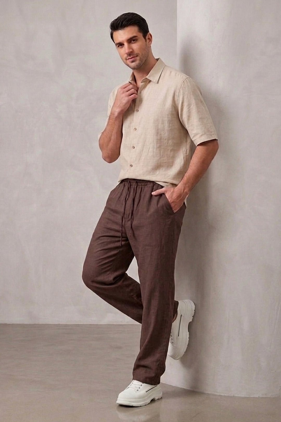 Bigdart Pantalon décontracté en lin pour homme 30118 - Marron