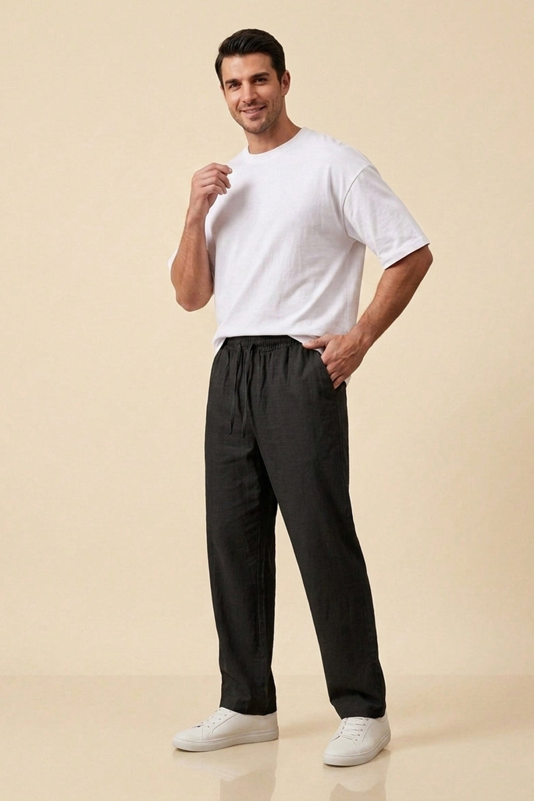 Bigdart Pantalon décontracté en lin pour homme 30118 - Noir