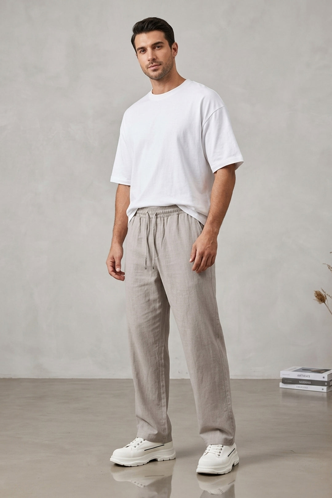 Bigdart Pantalon décontracté en lin pour homme 30118-Stone