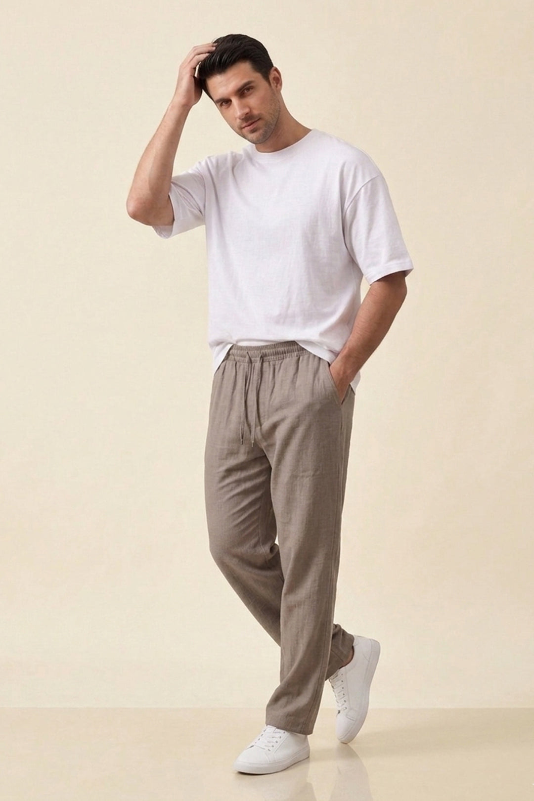 Bigdart Pantalon confortable en lin pour homme 30118-Mink