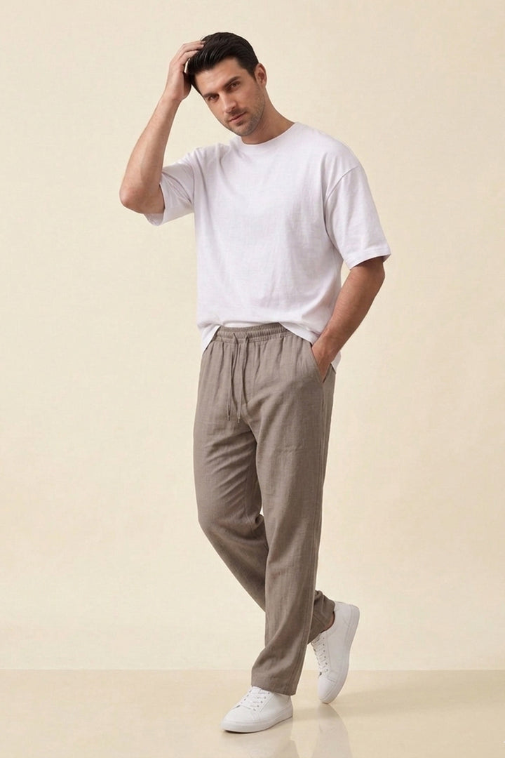 Bigdart Pantalon confortable en lin pour homme 30118-Mink
