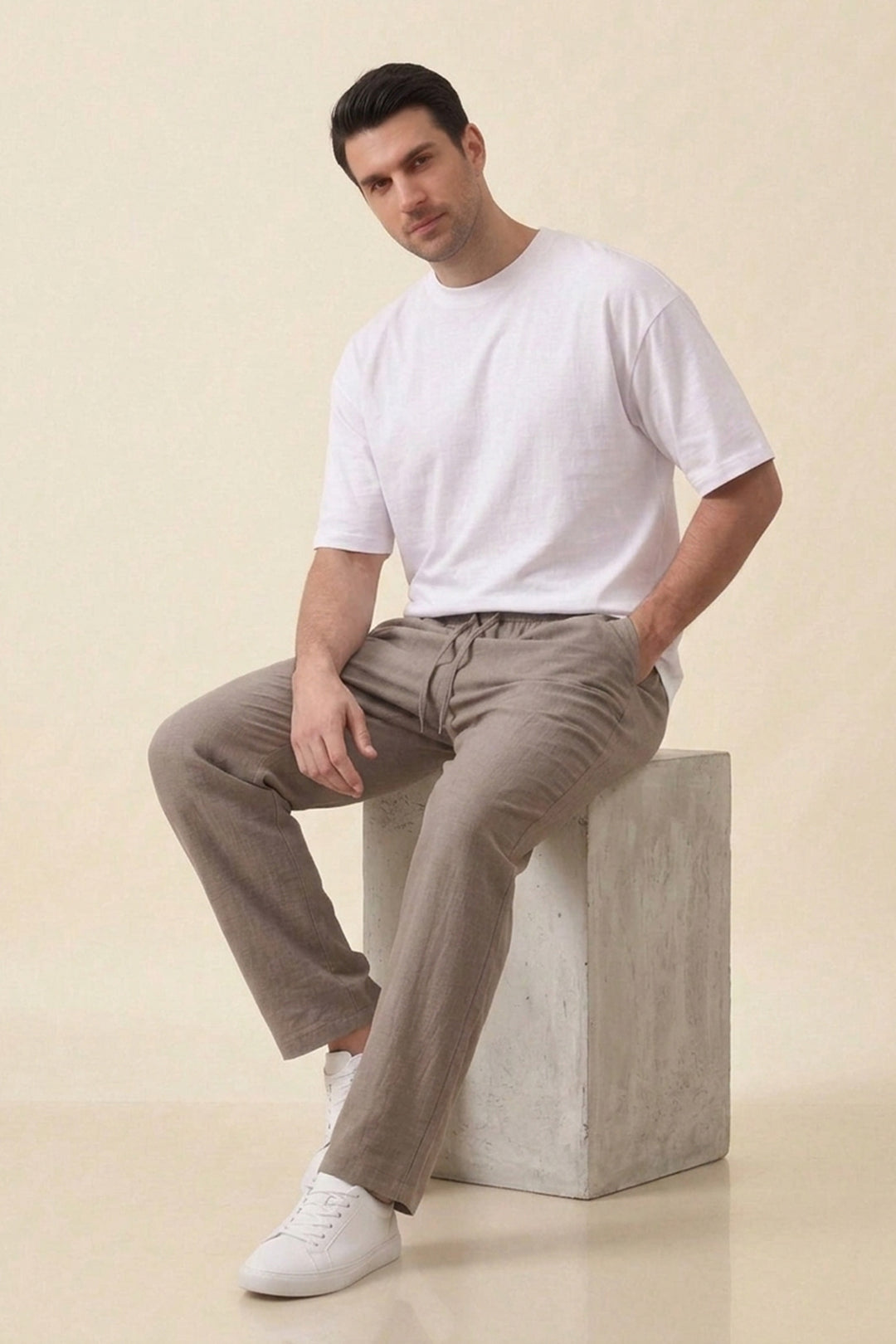 Bigdart Pantalon confortable en lin pour homme 30118-Mink