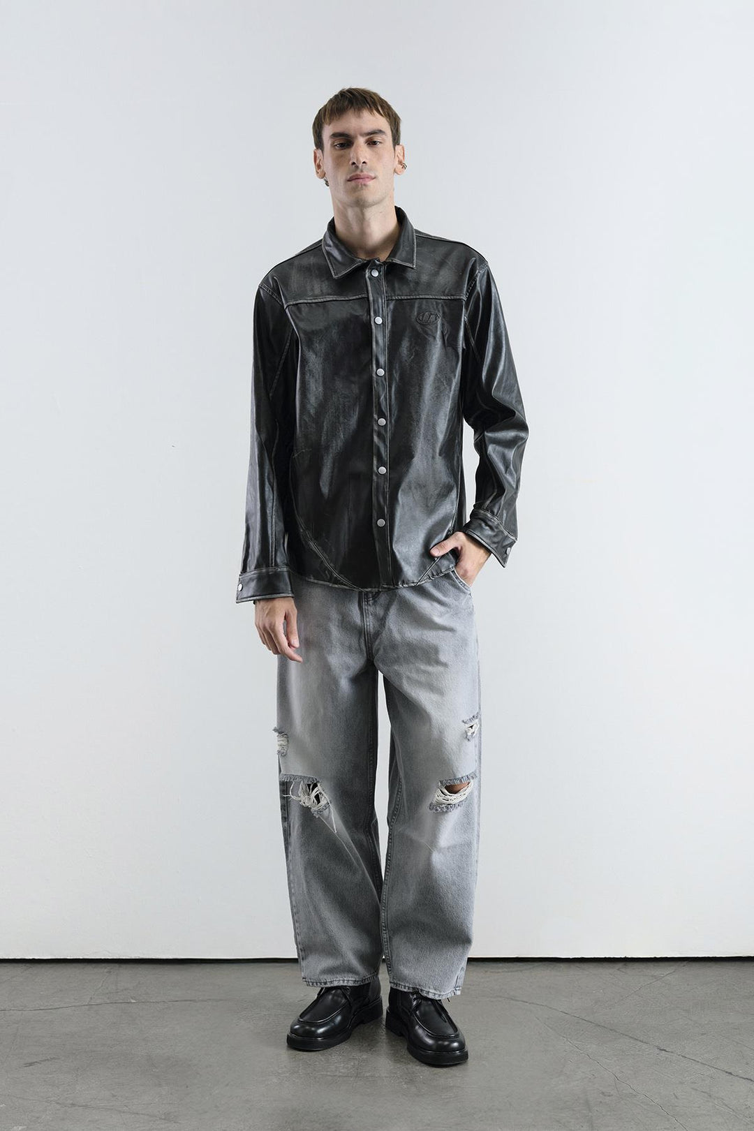 Giesto Chemise en cuir anthracite avec effet vieilli - Anthracite