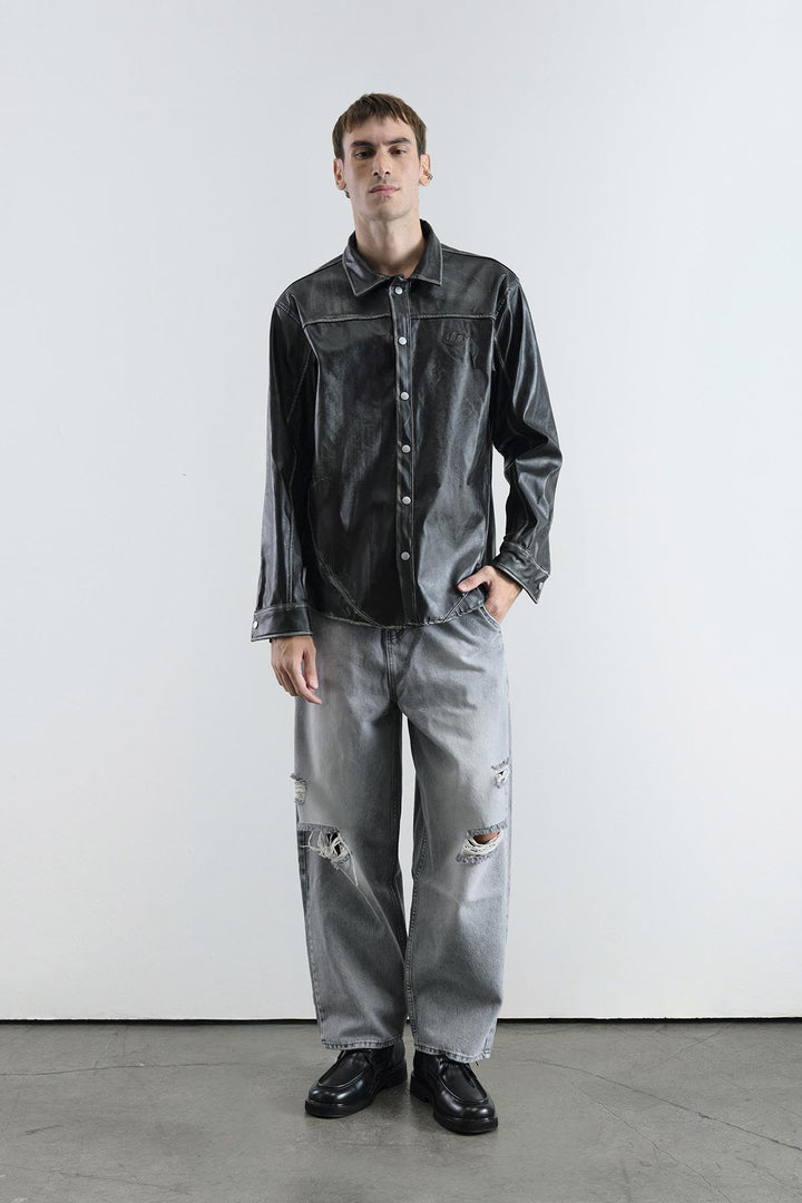 Giesto Chemise en cuir anthracite avec effet vieilli - Anthracite