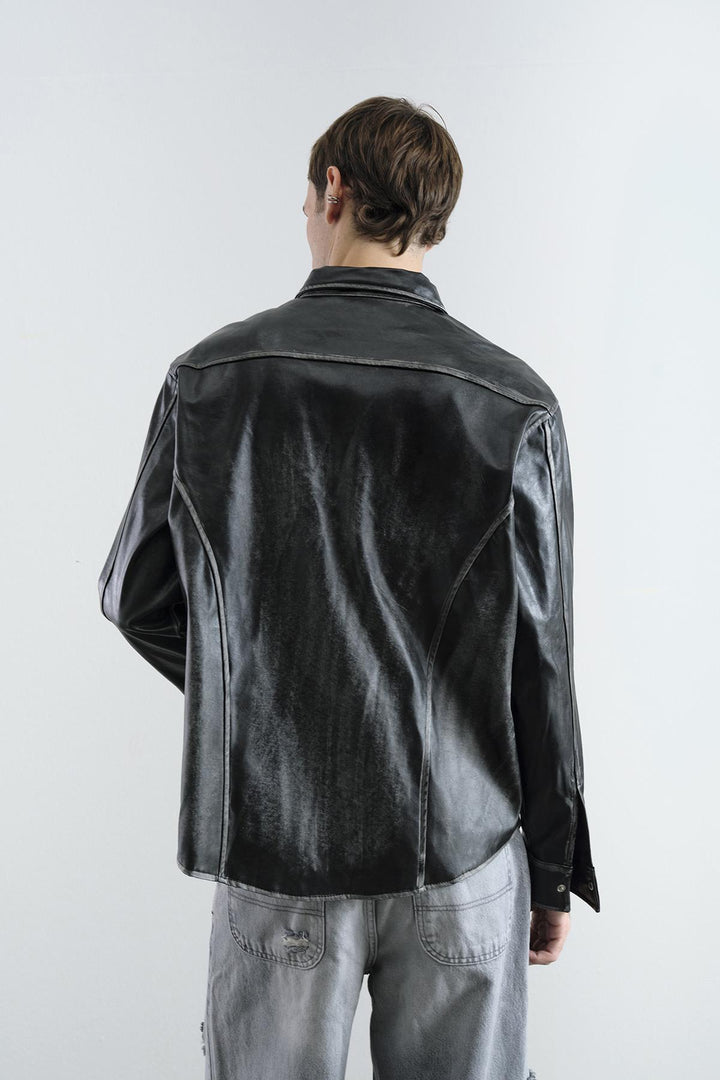 Giesto Chemise en cuir anthracite avec effet vieilli - Anthracite