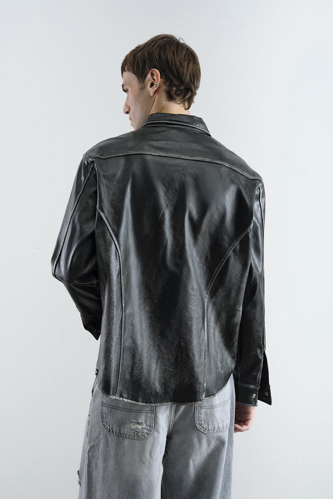 Giesto Chemise en cuir anthracite avec effet vieilli - Anthracite