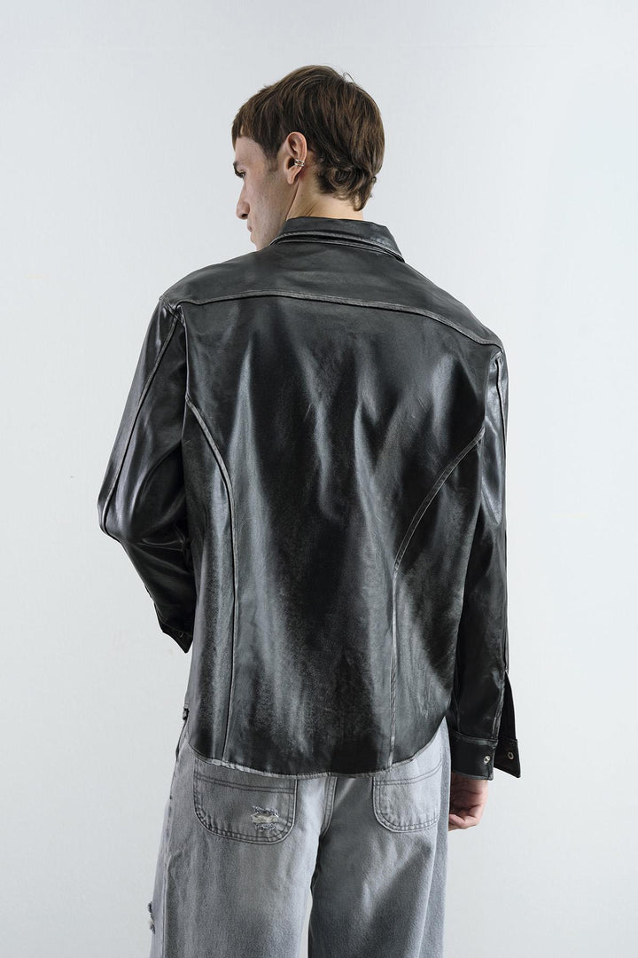 Giesto Chemise en cuir anthracite avec effet vieilli - Anthracite