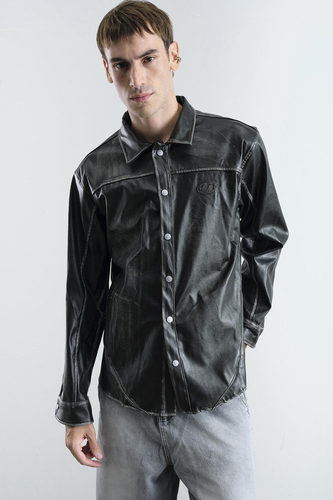 Giesto Chemise en cuir anthracite avec effet vieilli - Anthracite