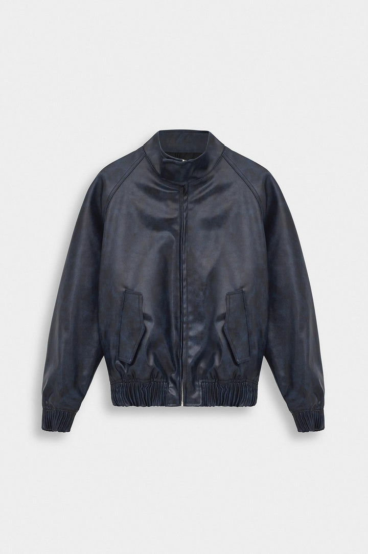 Giesto Veste en cuir bleu marine avec effet vieilli - Bleu marine