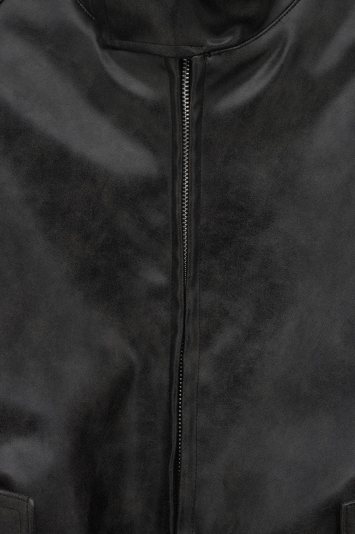 Giesto Veste en cuir noir avec effet vieilli - Noir