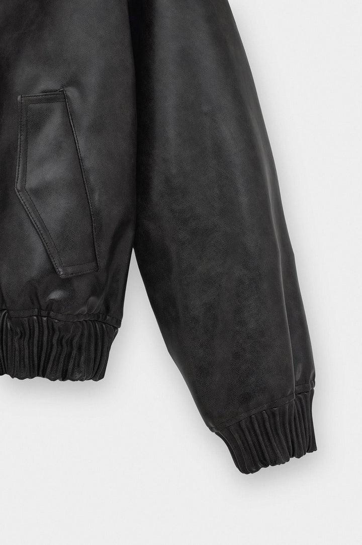 Giesto Veste en cuir noir avec effet vieilli - Noir
