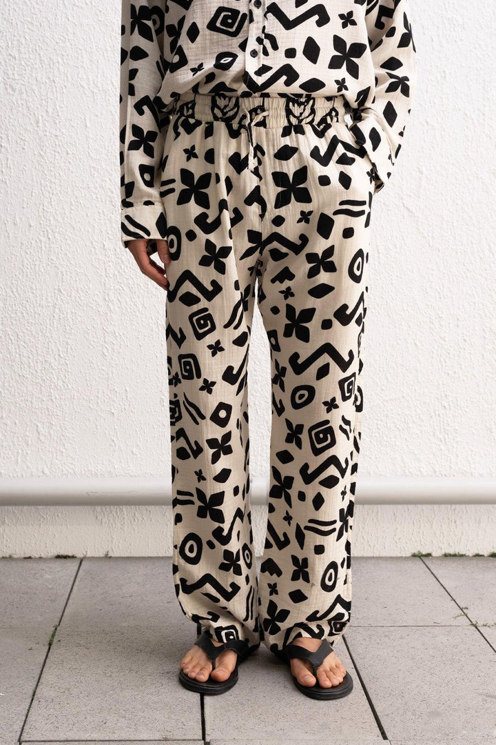 Giesto Pantalon Beige à Motif Ethnique - Beige
