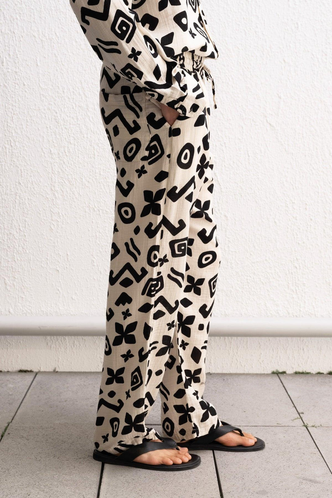 Giesto Pantalon Beige à Motif Ethnique - Beige