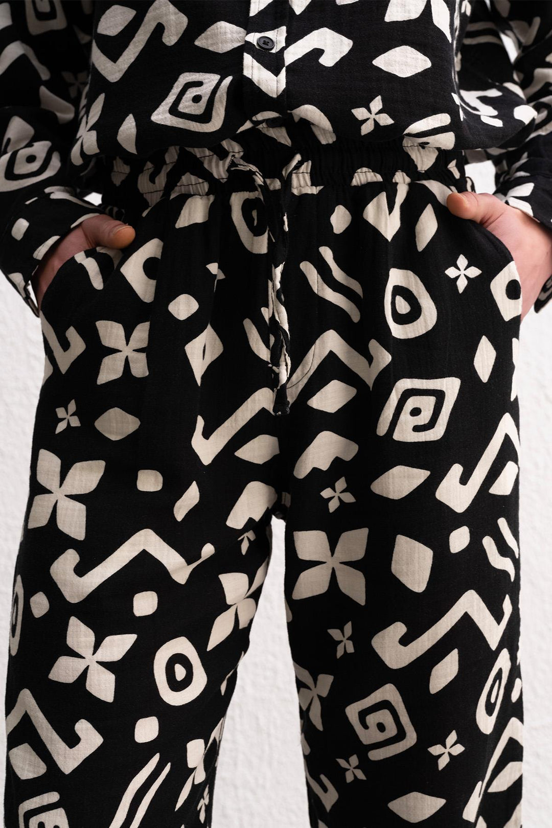 Giesto Pantalon Noir à Motif Ethnique - Noir