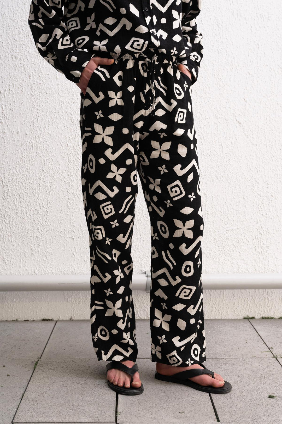 Giesto Pantalon Noir à Motif Ethnique - Noir