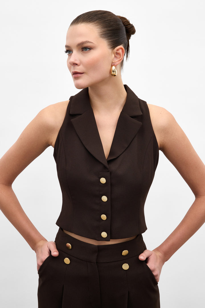 Sateen Gilet Eva - Marron