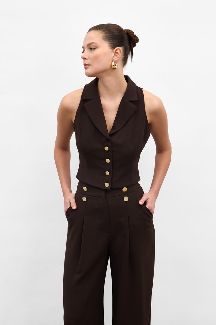Sateen Gilet Eva - Marron