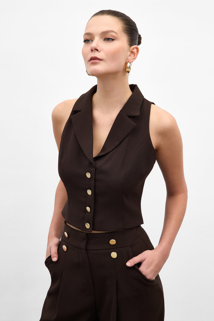Sateen Gilet Eva - Marron