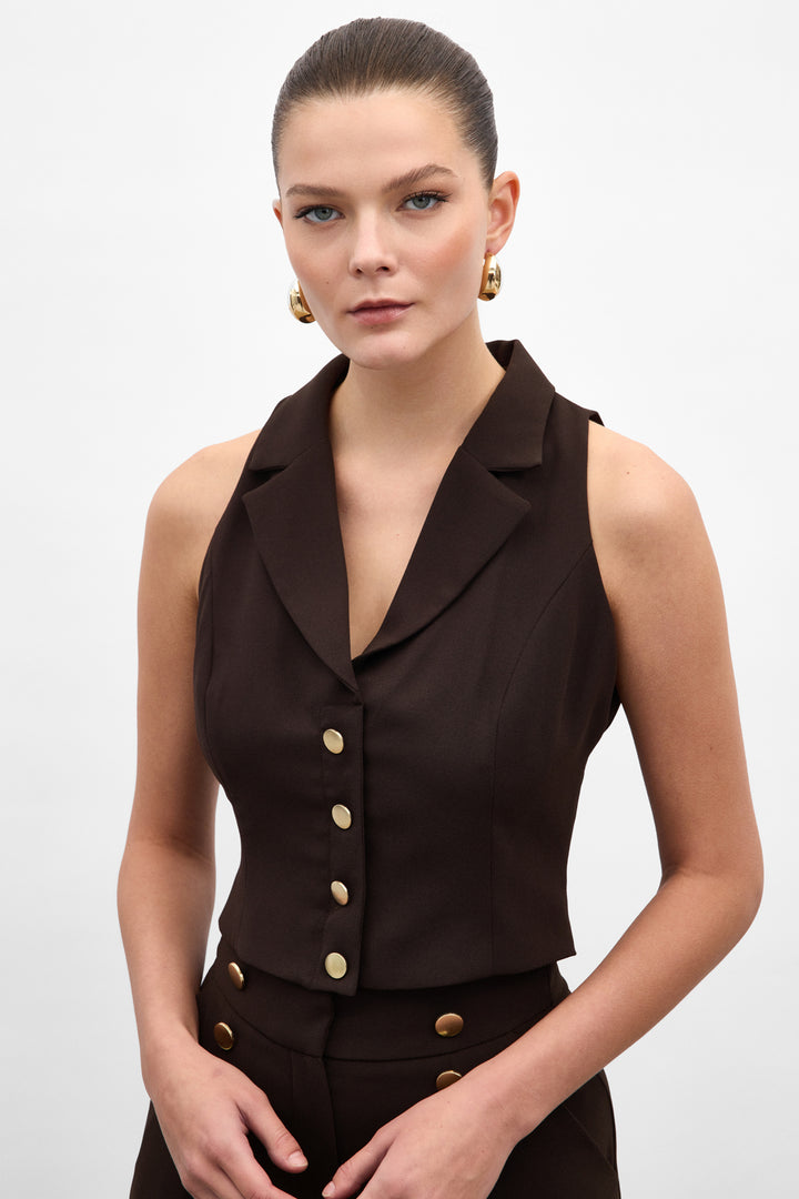 Sateen Gilet Eva - Marron