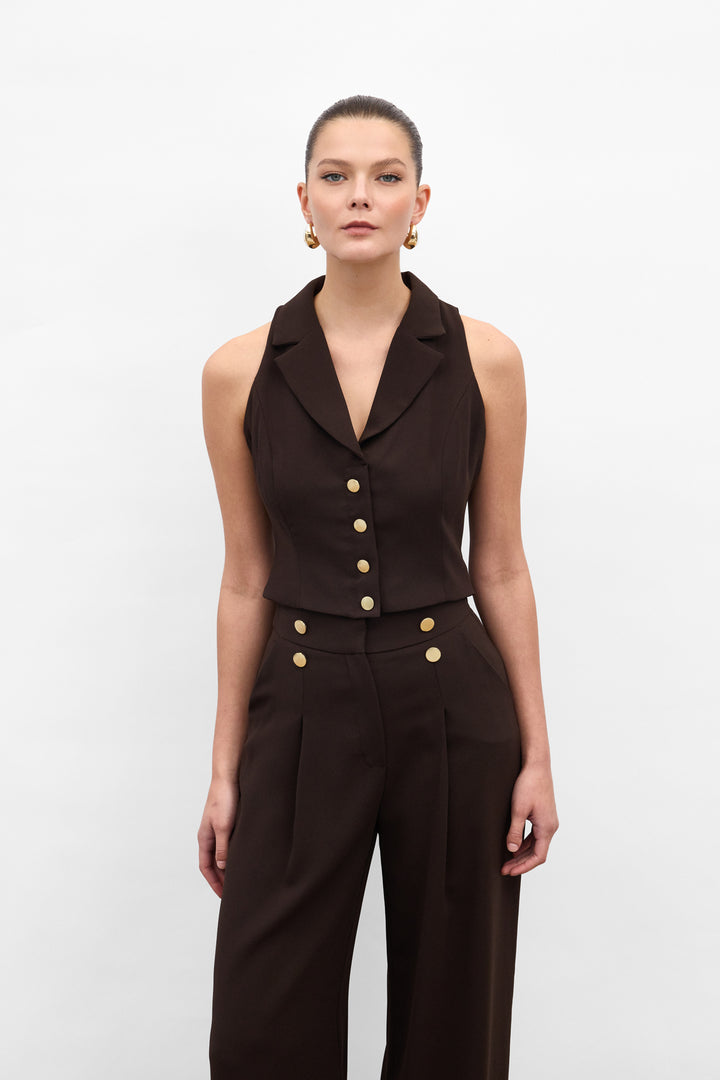 Sateen Gilet Eva - Marron