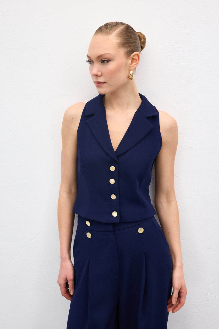 Sateen Gilet Eva - Bleu marine