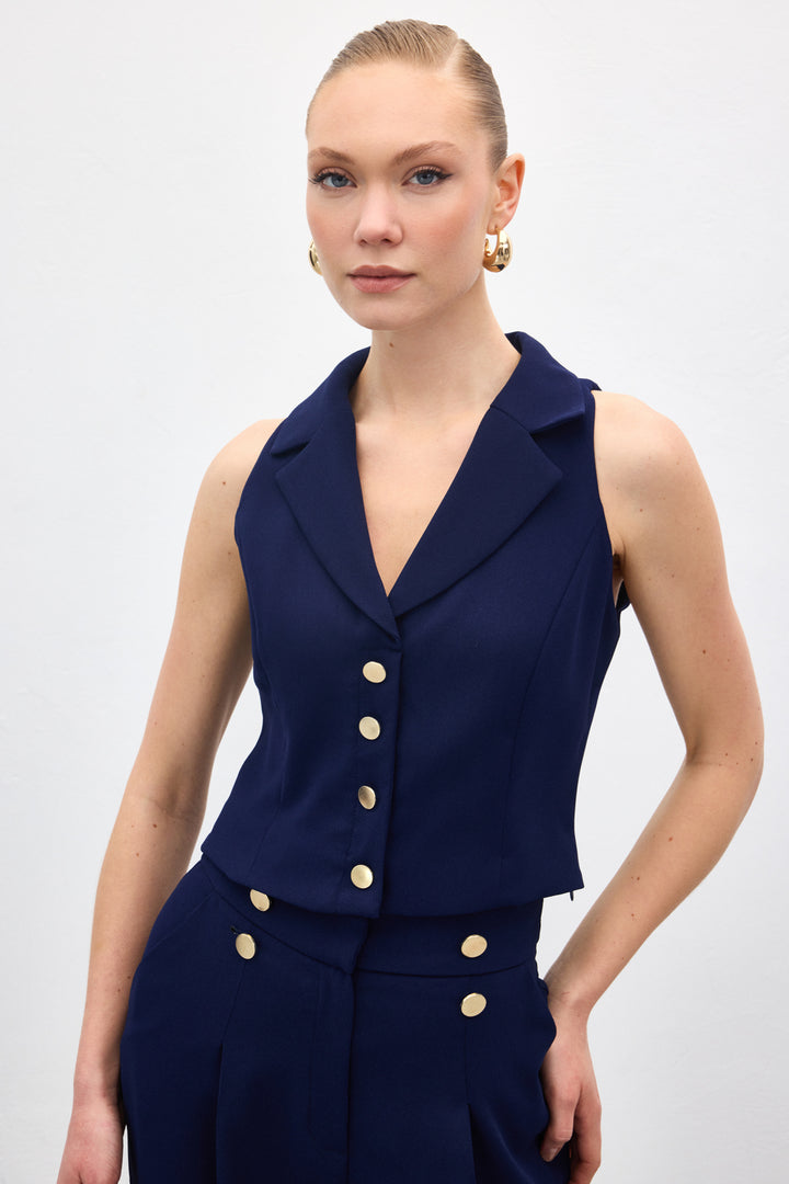 Sateen Gilet Eva - Bleu marine