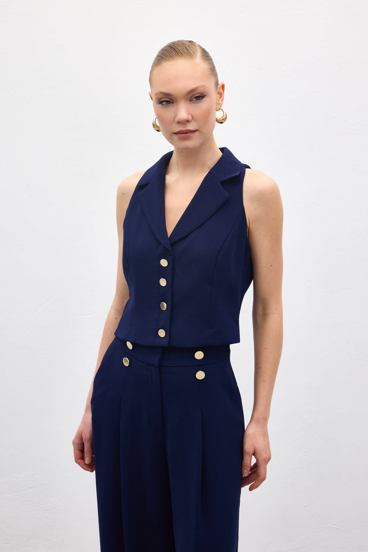Sateen Gilet Eva - Bleu marine