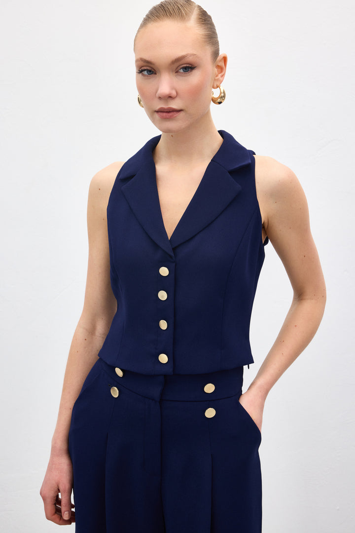 Sateen Gilet Eva - Bleu marine