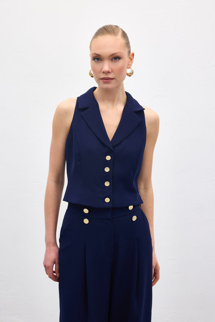 Sateen Gilet Eva - Bleu marine