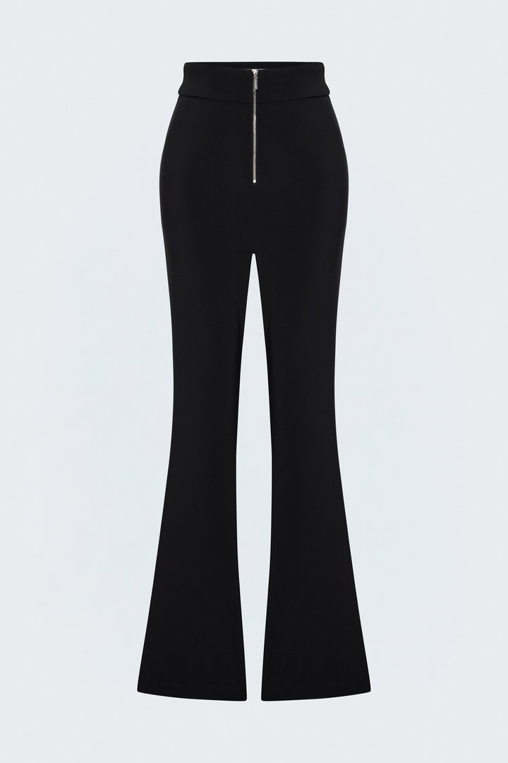 Sateen Pantalon avec Détails de Fermeture Éclair - Noir