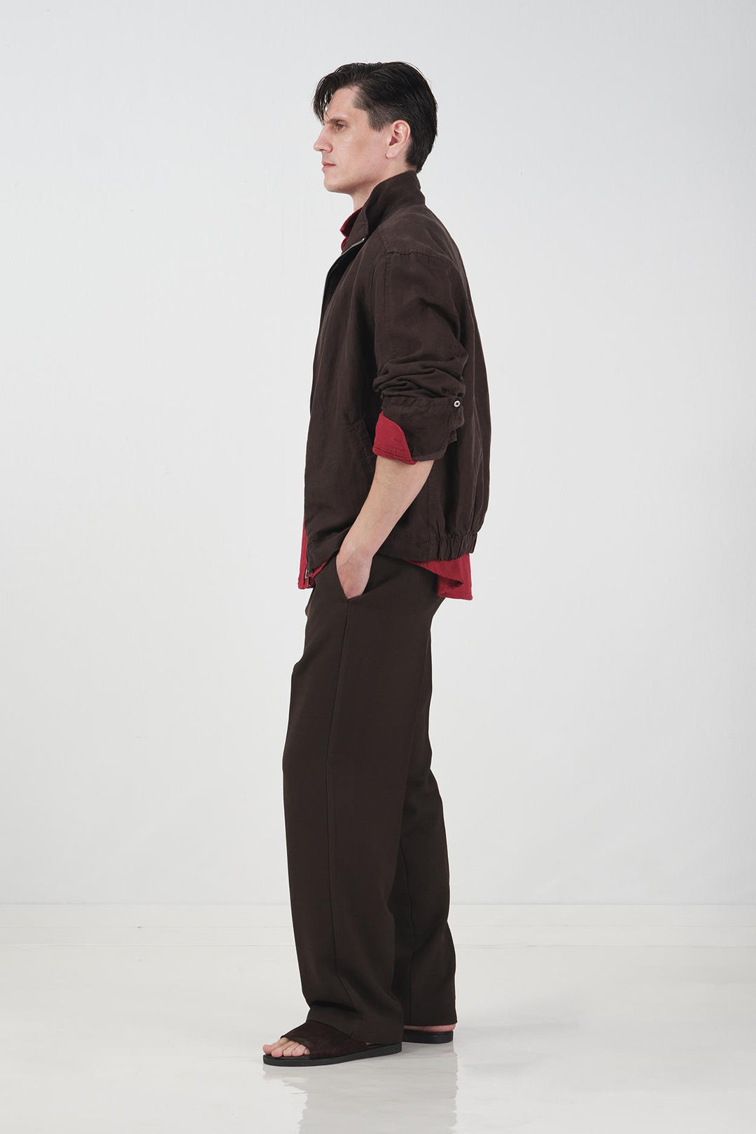 Giesto Veste en lin marron à fermeture éclair coupe regular fit - Marron