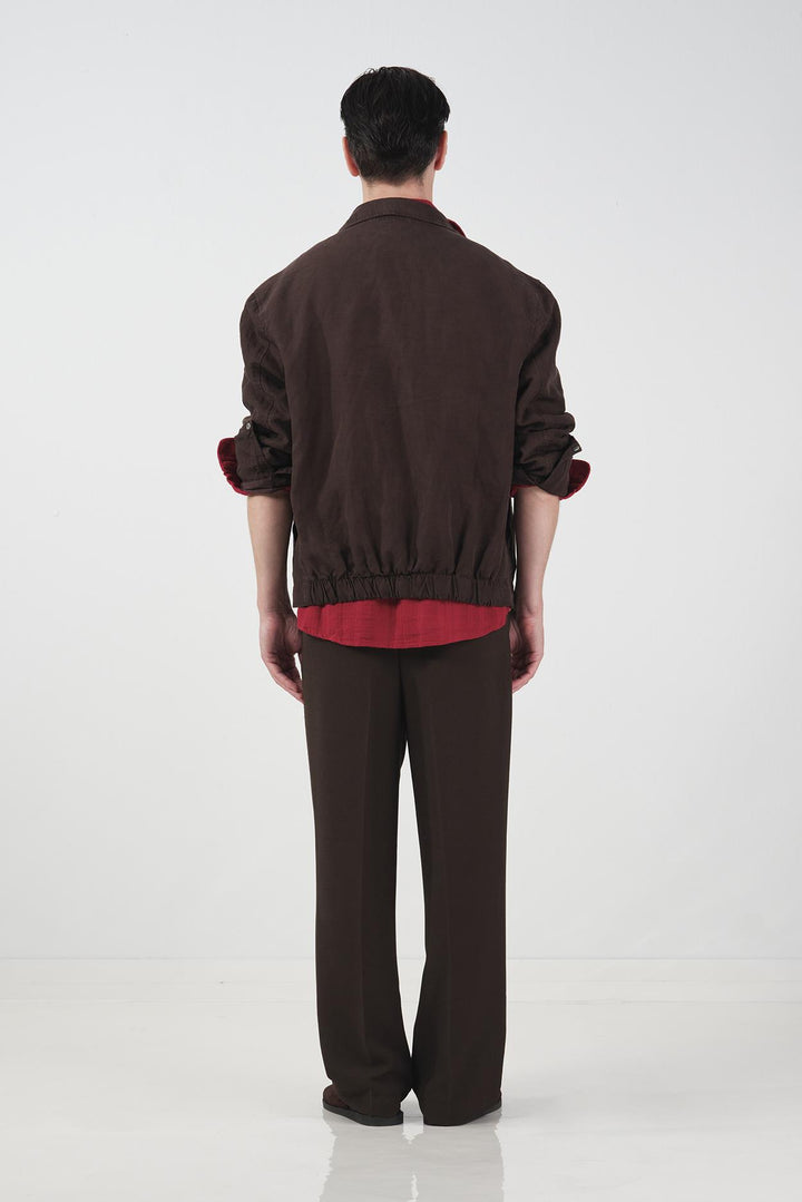Giesto Veste en lin marron à fermeture éclair coupe regular fit - Marron